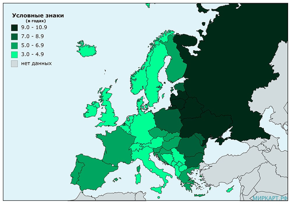 карта европы разница длительности жизни между полами
